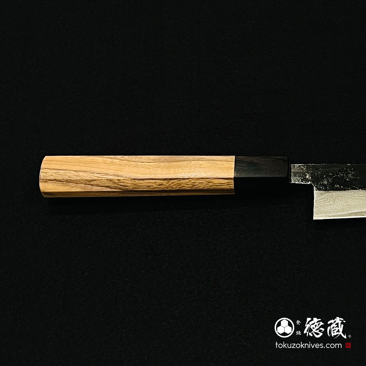 青二　ダマスカス　黒打仕上　筋引包丁　胡桃八角柄