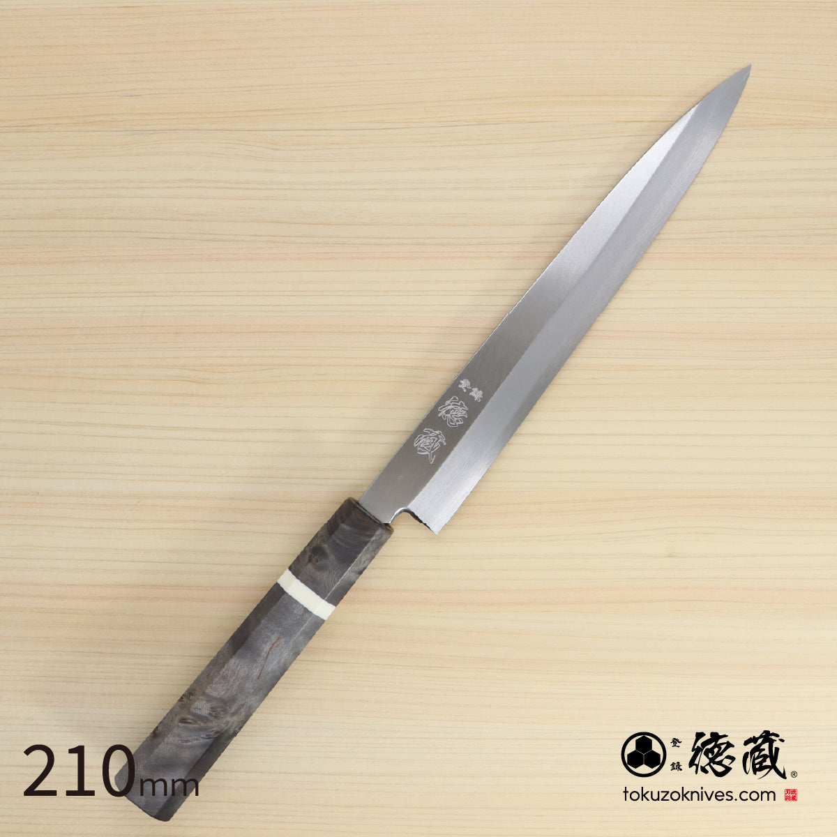 Ginsan Single-edged Yanagiba Knife Stabilized (White Ring) Octagonal