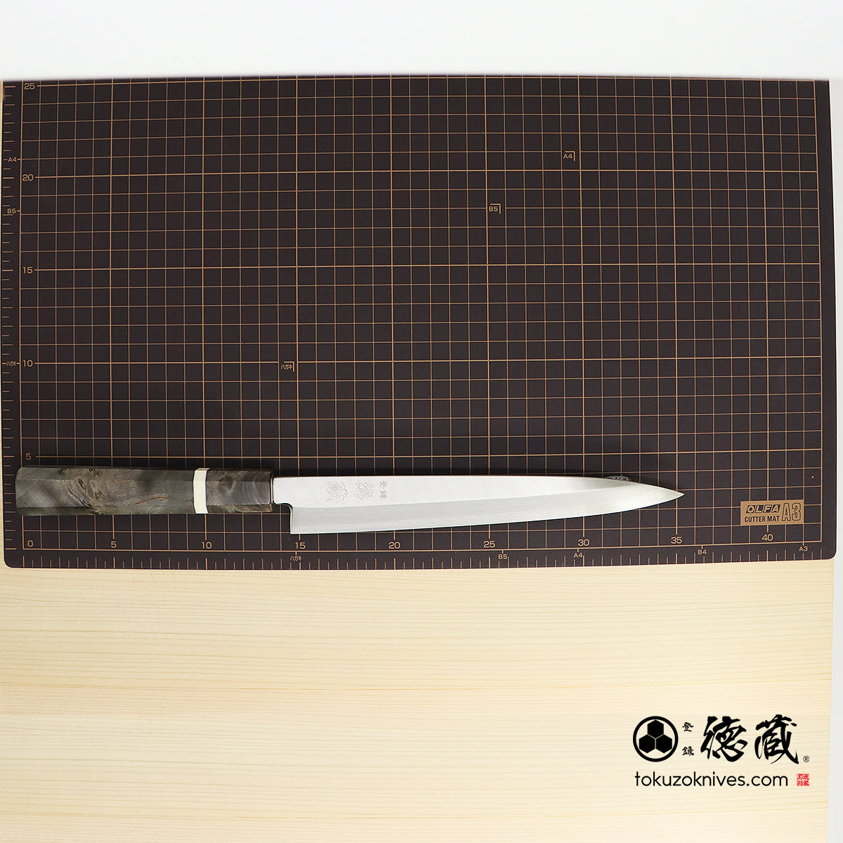 銀三　片刃　柳刃包丁　スタビライズ（白輪）　八角