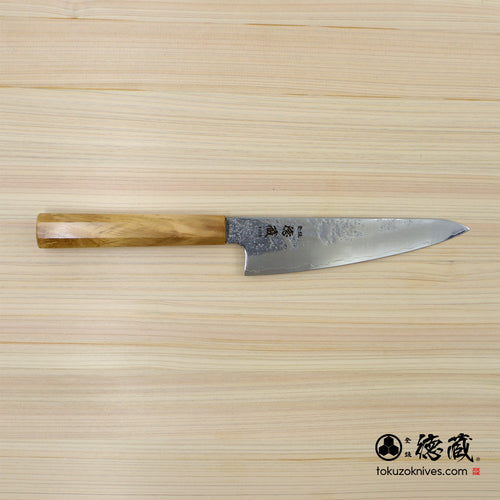 Carbon White Steel No. 2　 Deba-knife　blackened finish Cherry Wood Octagonal Handle