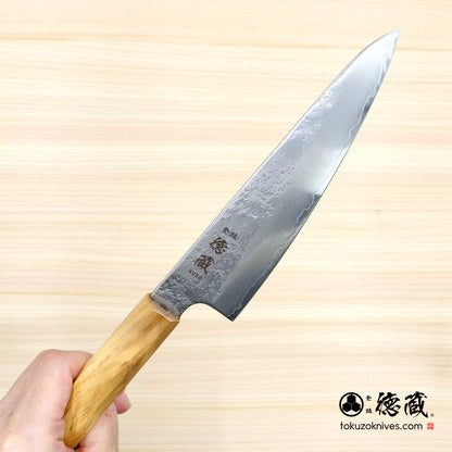 AUS8 SC三徳包丁 150mm 梨地仕上げ オリーブ柄