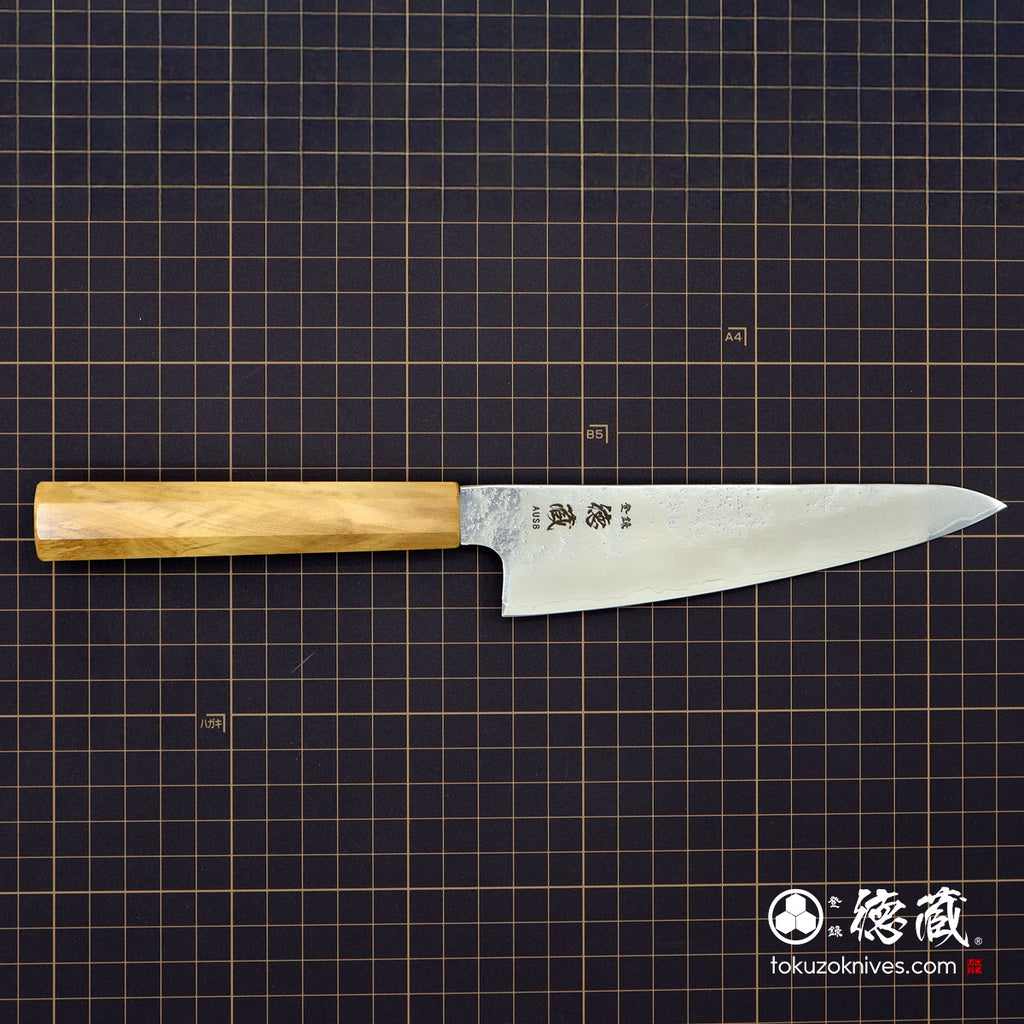 AUS8 SC 三德刀 150mm 梨皮加工 橄榄绿手柄