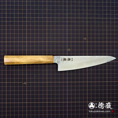 AUS8 SC三徳包丁 150mm 梨地仕上げ オリーブ柄