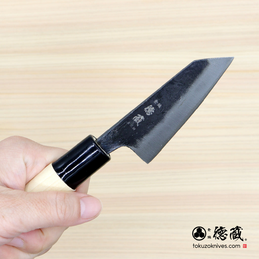 青二　淬火留黑加工　文化小刀　朴木手柄