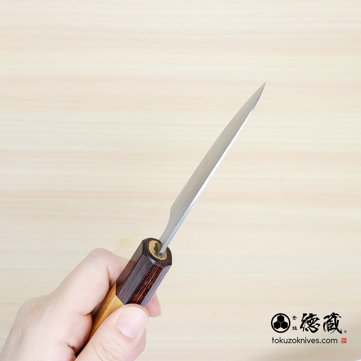 白一　ペティナイフ　ケヤキ八角柄