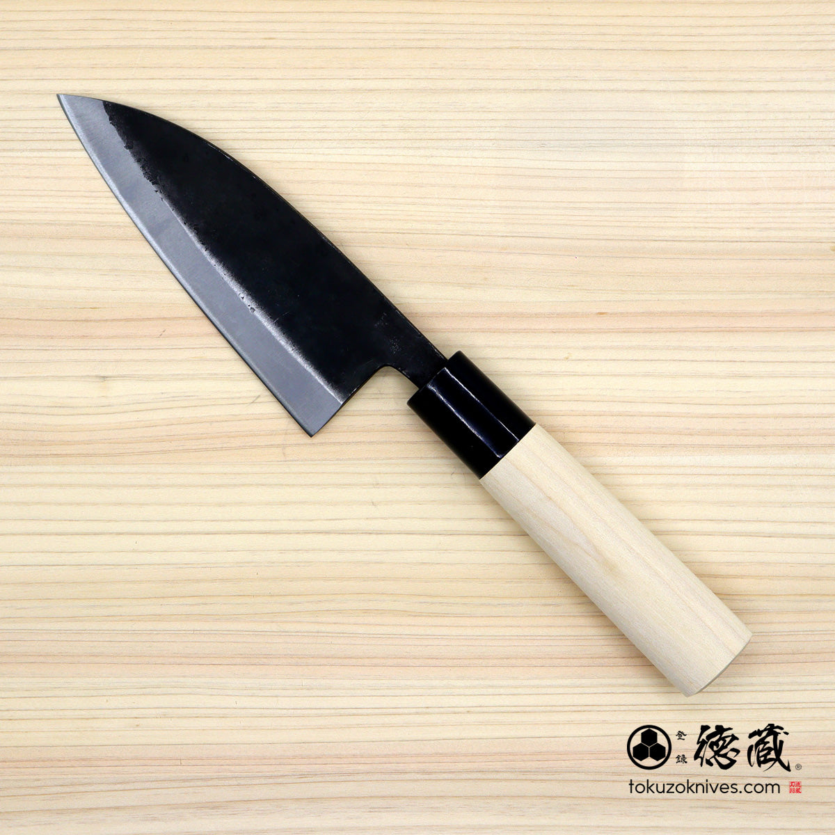 Carbon White Steel No. 2　 Deba-knife　blackened finish Magnolia Handle