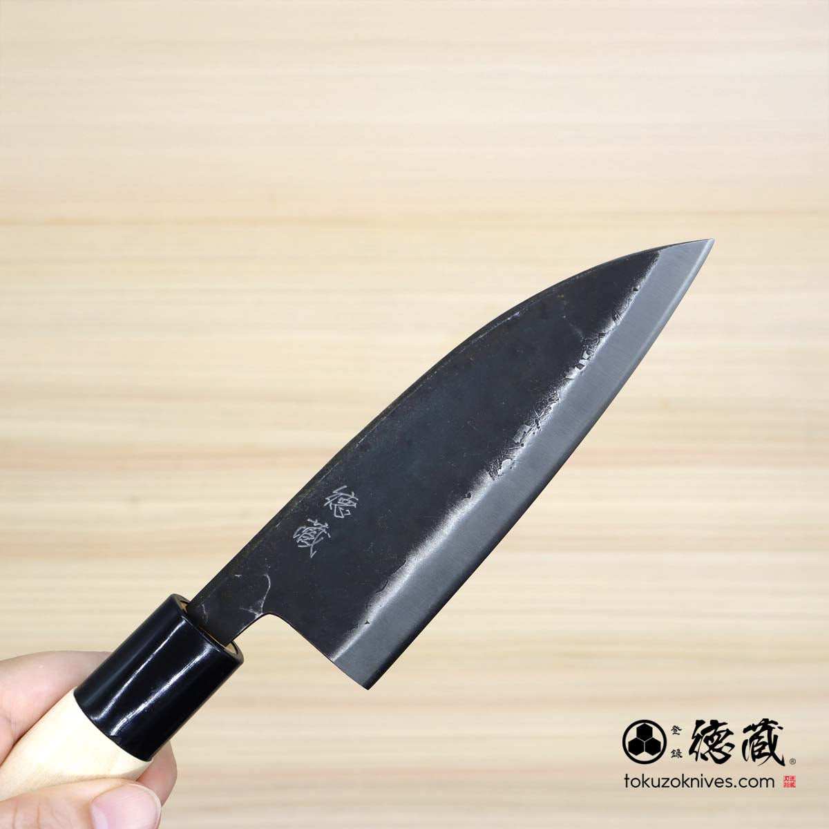 Carbon White Steel No. 2　 Deba-knife　blackened finish Magnolia Handle