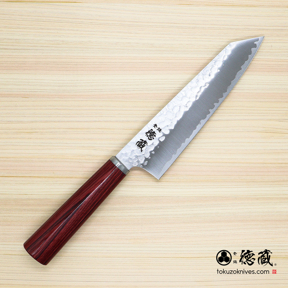 VG10　槌目仕上　切付三徳包丁　赤合板柄