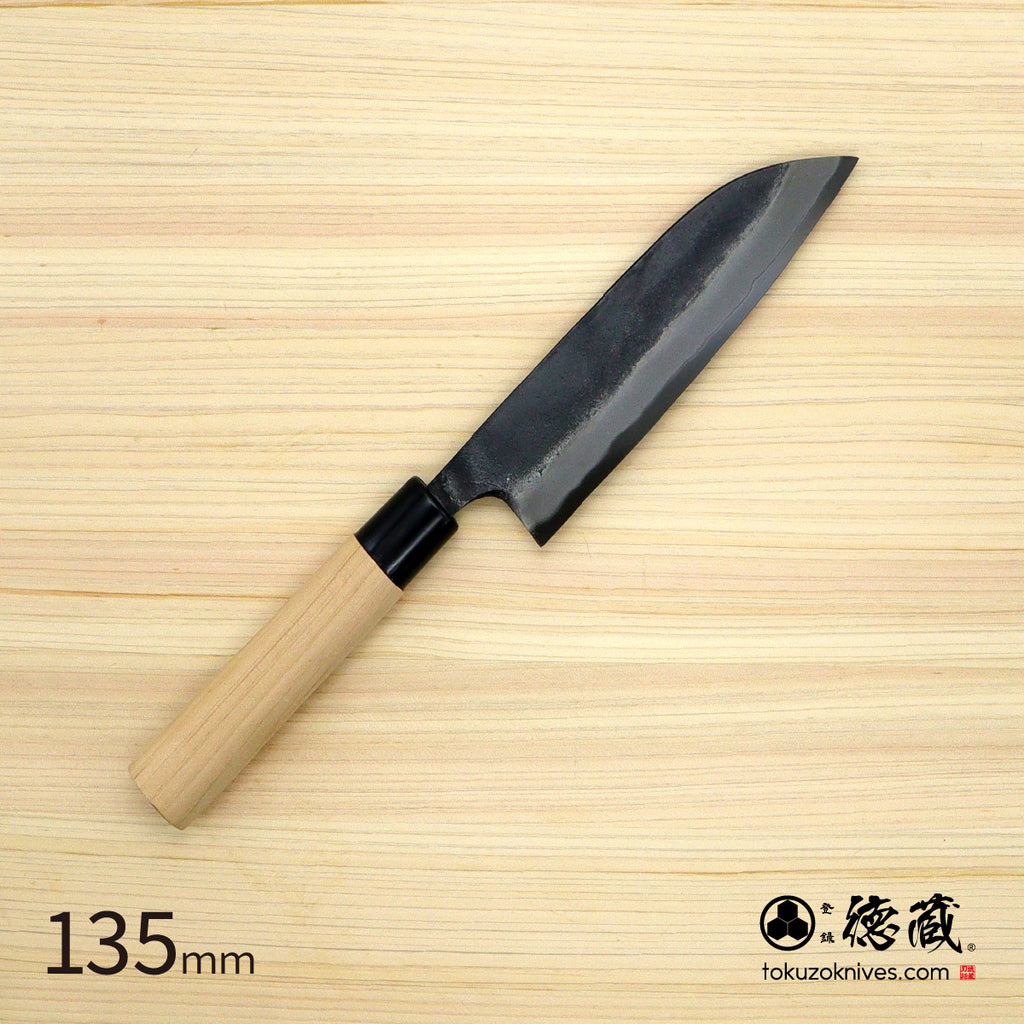 Tokuzo Carbon White Steel Black Finish Santoku Knife Sakura Handle