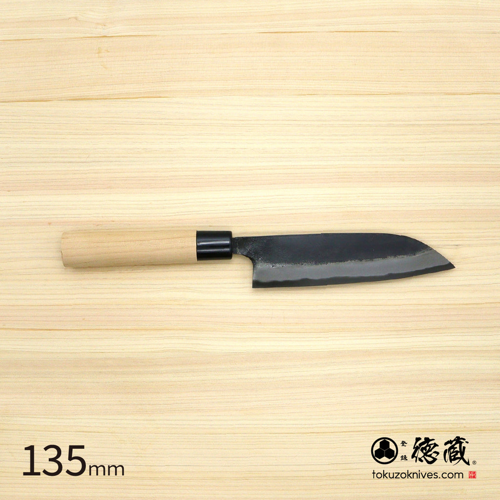 Tokuzo Carbon White Steel Black Finish Santoku Knife Sakura Handle