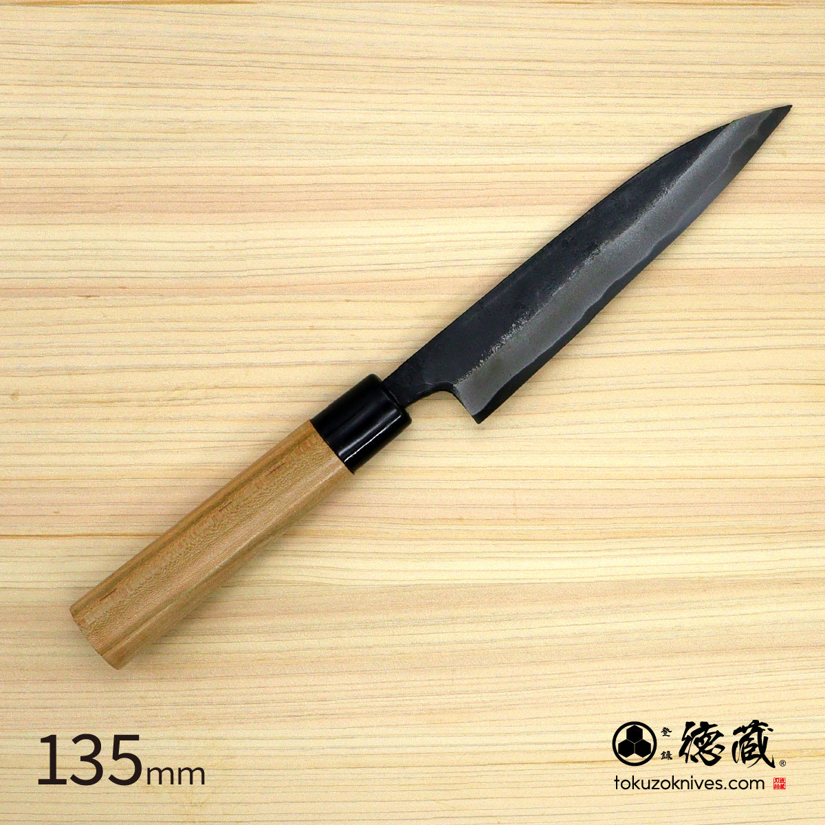 德藏 黑打 水果刀 白钢 黑染 樱花手柄
