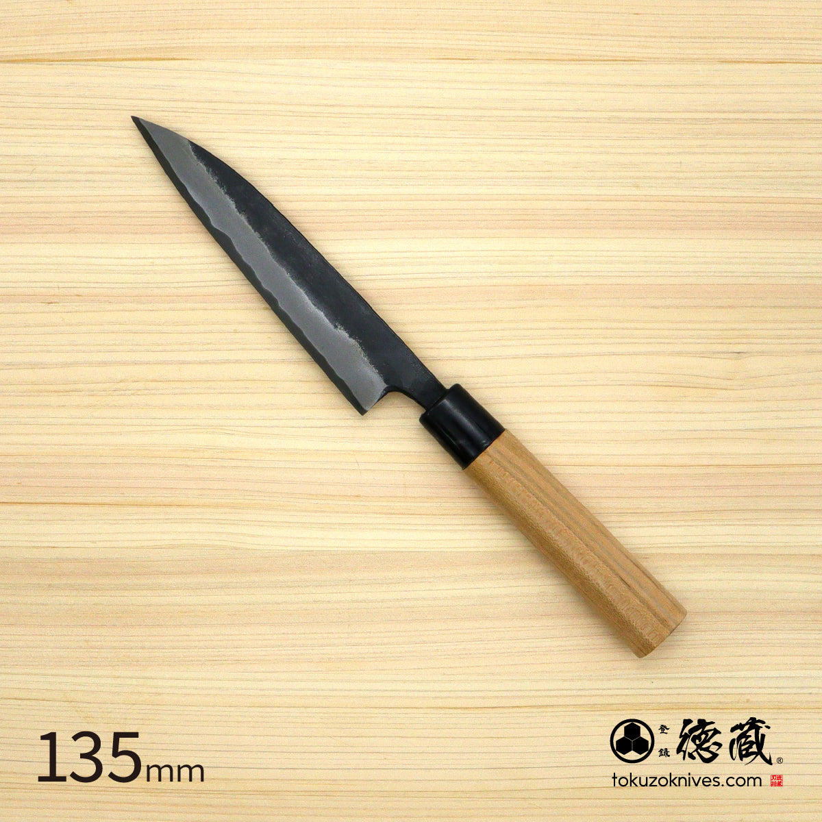 德藏 黑打 水果刀 白钢 黑染 樱花手柄