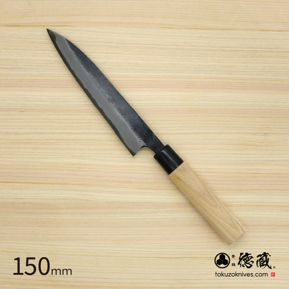 徳蔵 黒打 ペティナイフ 白鋼 黒染 桜柄