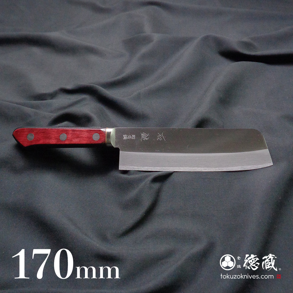 蓝色S Nakiri刀红黑手柄