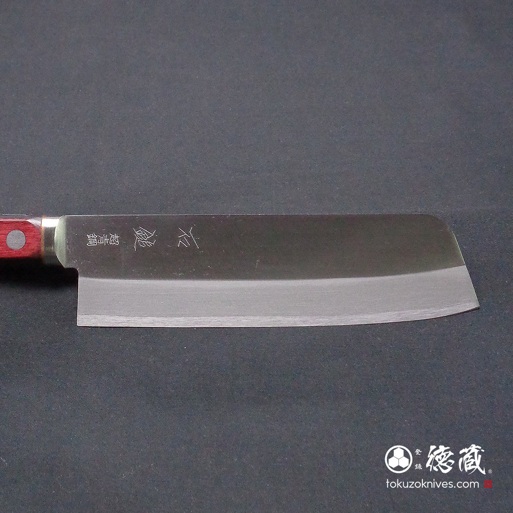 蓝色S Nakiri刀红黑手柄
