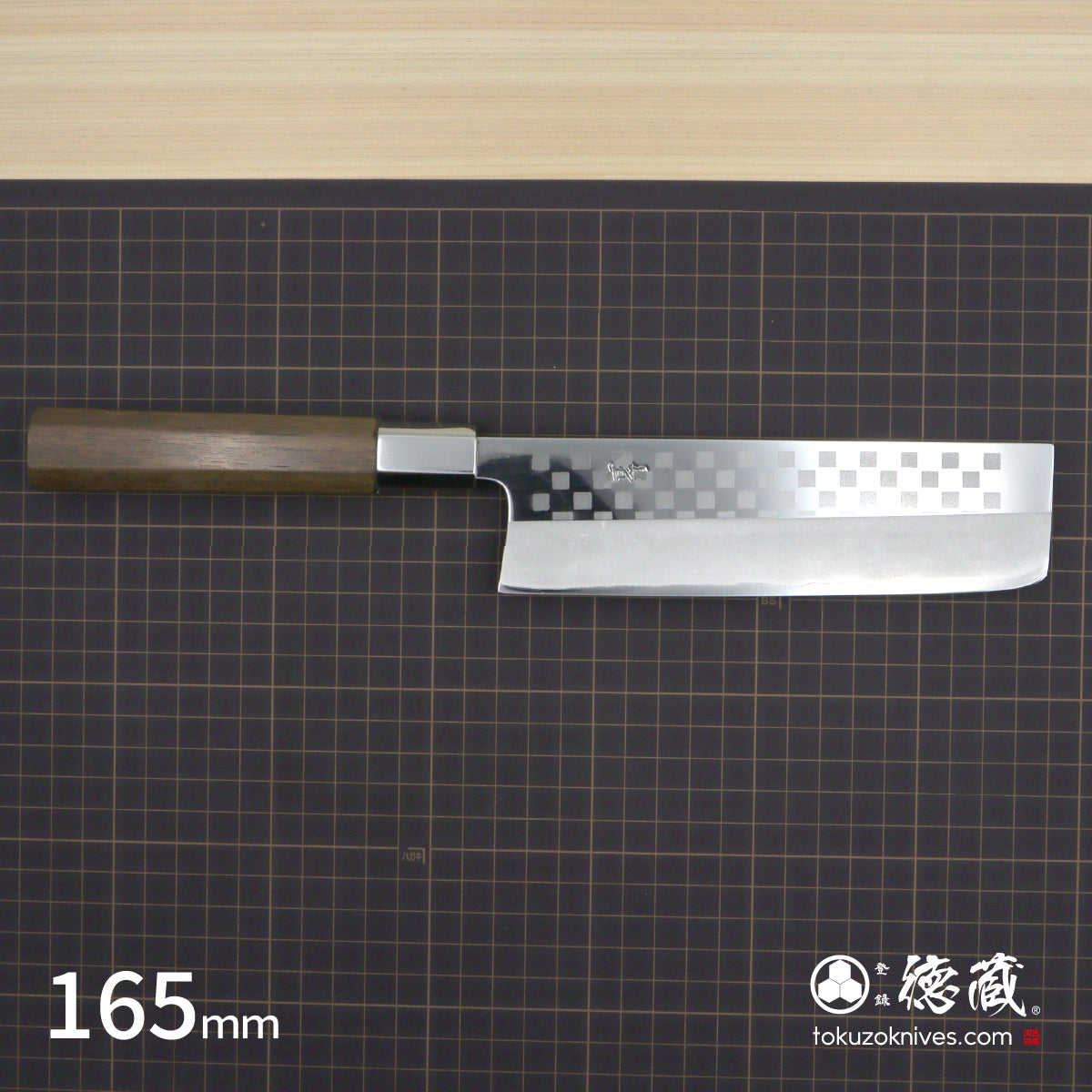 （缺少图片）银三 细方格纹 菜切刀 胡桃木八角柄