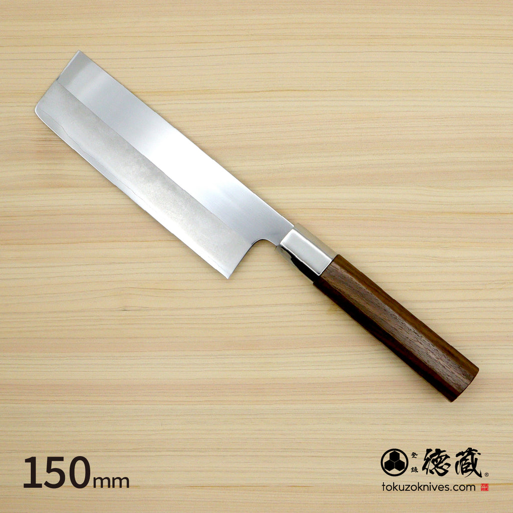 Stainless Silver Steel No. 3　Mirror Finish　Nakiri Knife　Walnut Tree Octagonal Handle