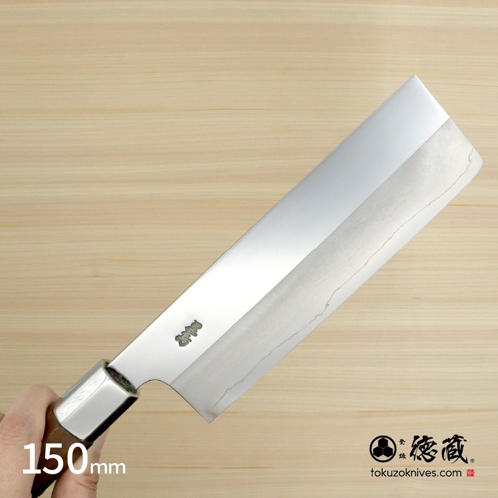 Stainless Silver Steel No. 3　Mirror Finish　Nakiri Knife　Walnut Tree Octagonal Handle