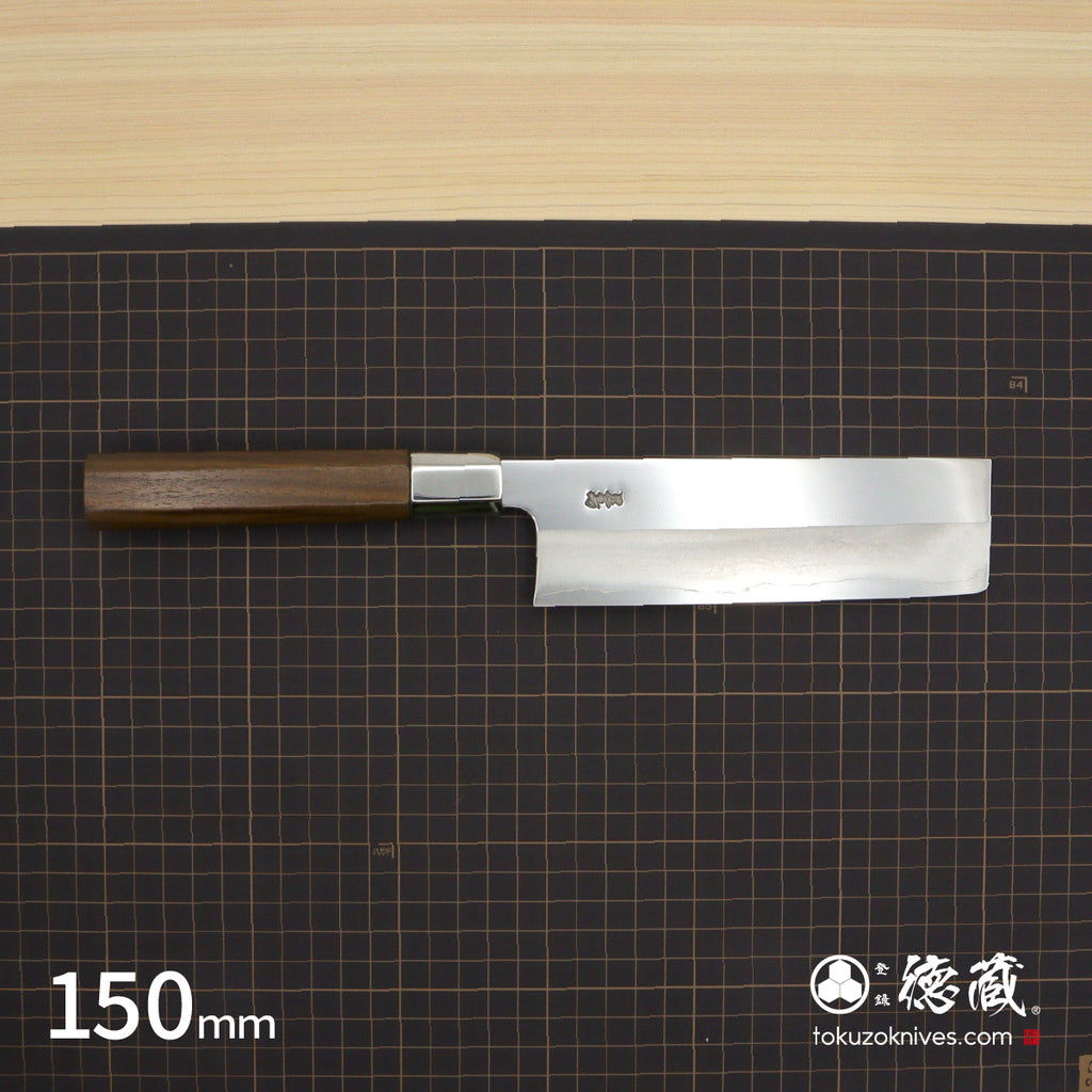 Stainless Silver Steel No. 3　Mirror Finish　Nakiri Knife　Walnut Tree Octagonal Handle