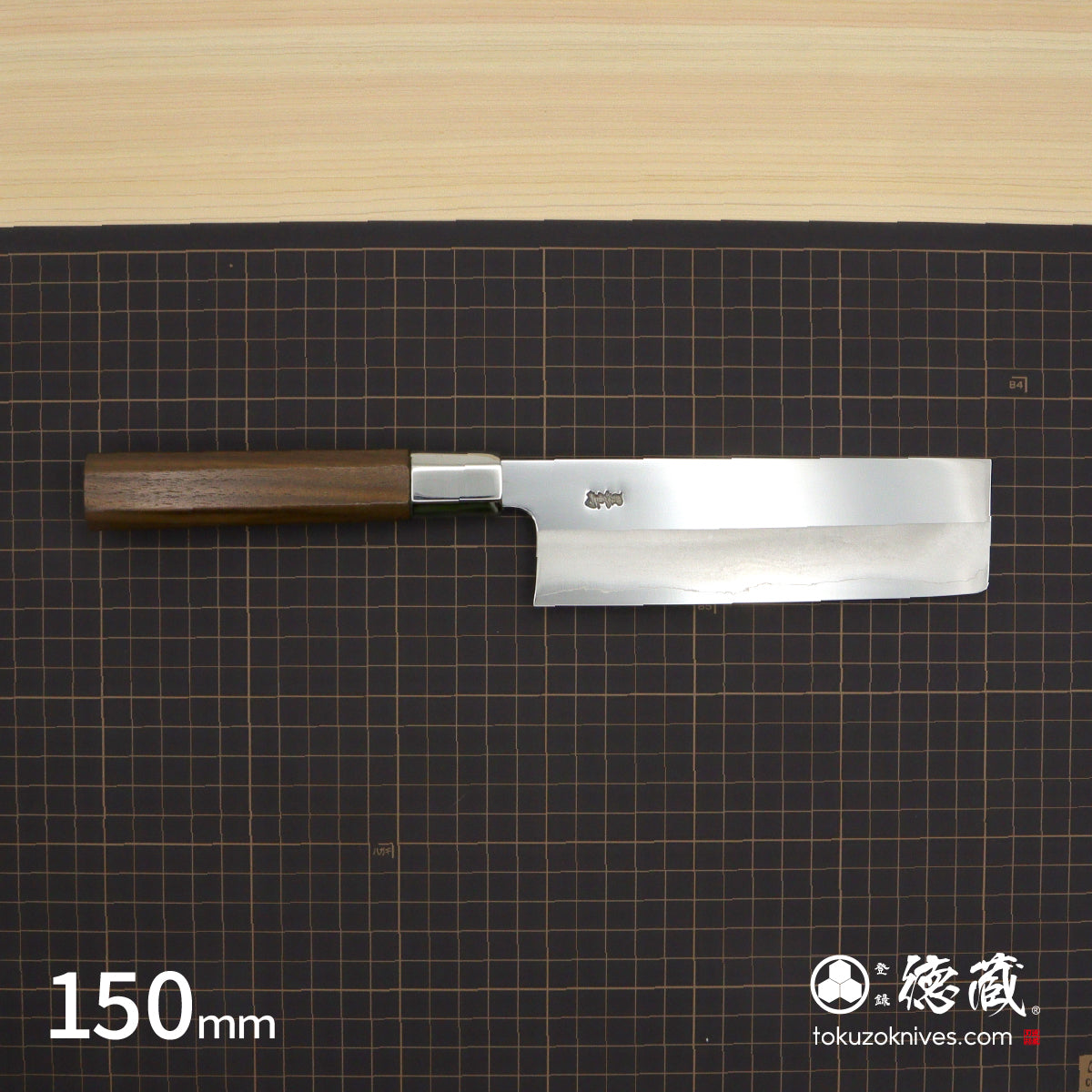 Stainless Silver Steel No. 3　Mirror Finish　Nakiri Knife　Walnut Tree Octagonal Handle