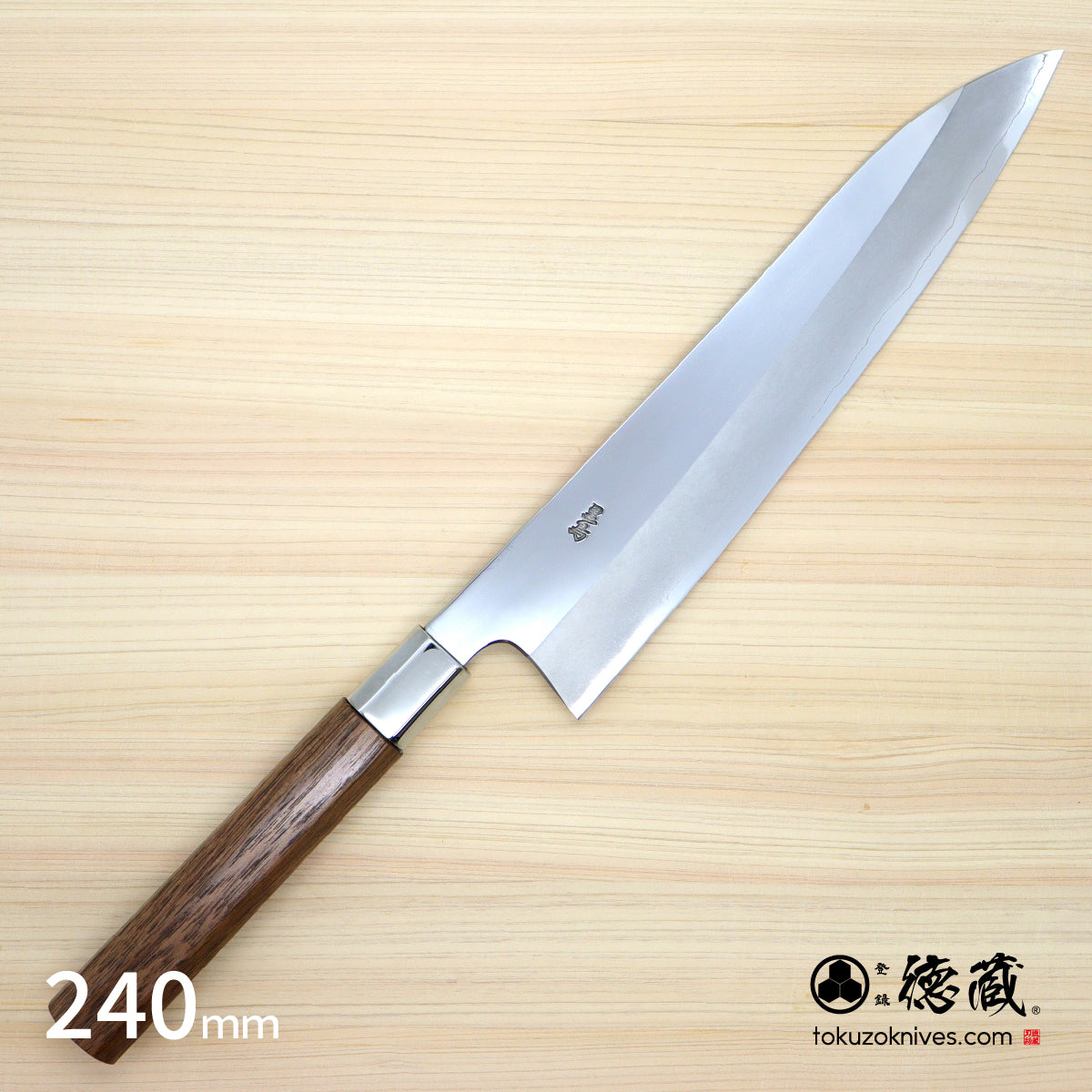 Gin San Mirror Finish Gyuto Knife (Chef's Knife) Walnut Octagonal Tensoge Handle