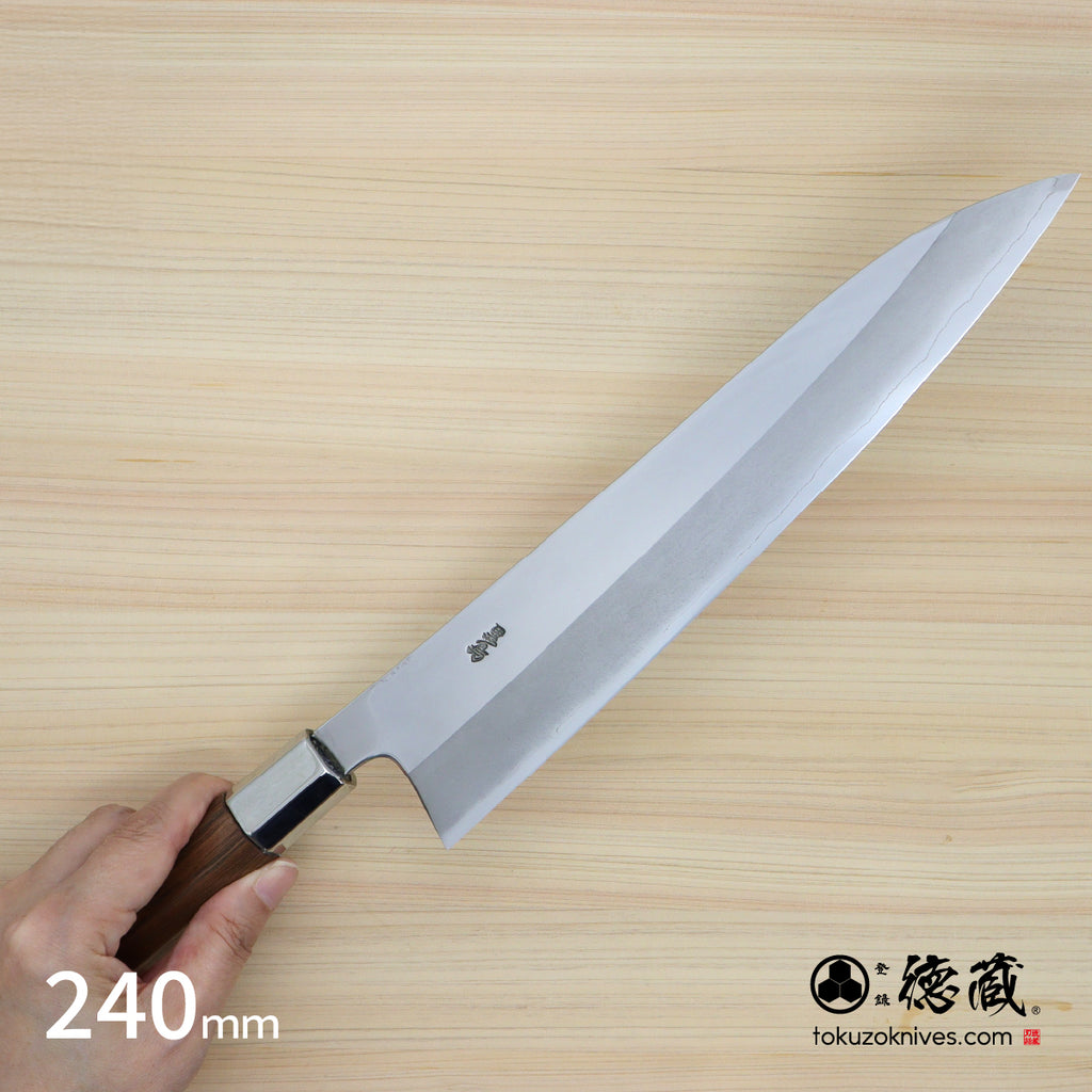 银三 镜面 牛刀 核桃木八角柄