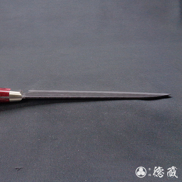 blue super carbon steel   hammered black surface finish   Santoku knife  red handle