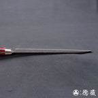 blue super carbon steel   hammered black surface finish   Santoku knife  red handle