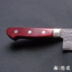 blue super carbon steel   hammered black surface finish   Santoku knife  red handle