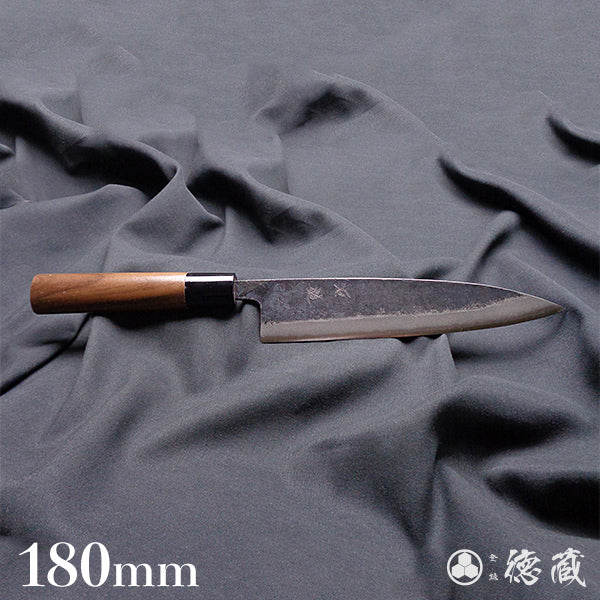 青二 黑面锻造加工 切鱼刀 胡桃木手柄