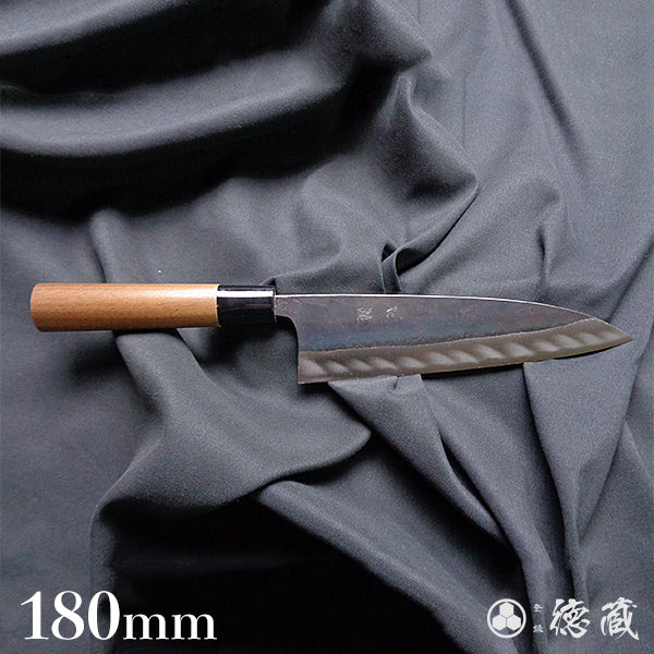 Blue-2  blackened finish  Iyo-style funayuki knife
walnut handle