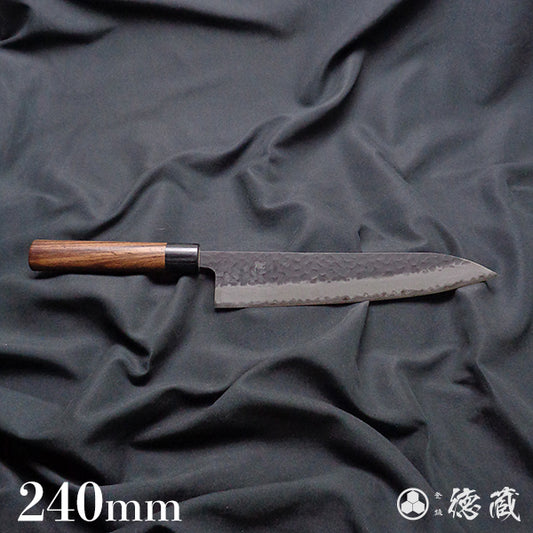 青S 黒肌槌目仕上 牛刀包丁 紫檀柄