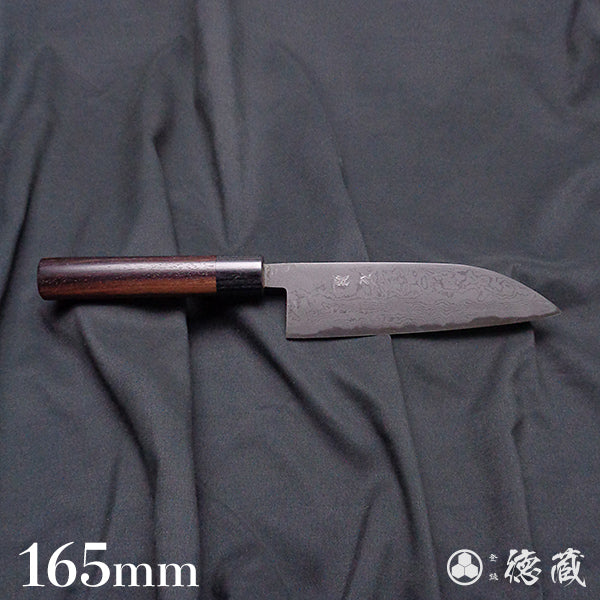青二 大马士革 抛光加工 三德刀 紫檀木手柄